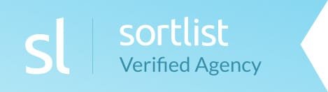 Sortlist Verified Agency badge - light blue banner with white 'sl' logo and verified agency certification