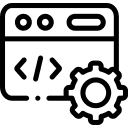 Web development and customization icon showing code brackets with a gear symbol