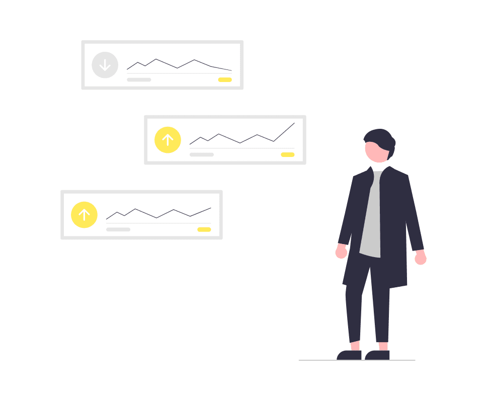 Professional businessman analyzing upward trending performance analytics charts showing business growth metrics