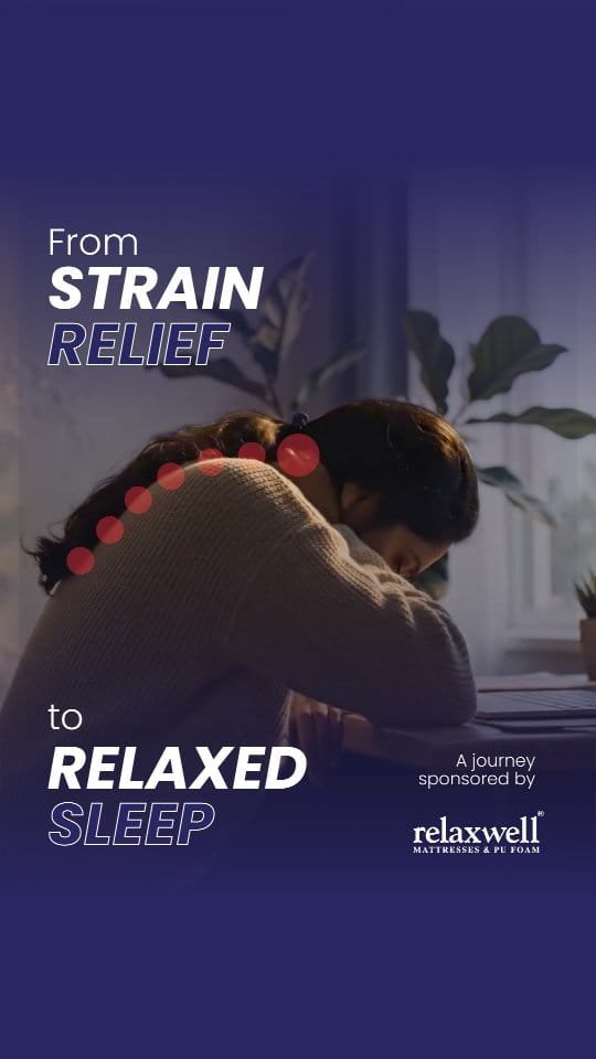 Person using heating pad for strain relief, transitioning to relaxed sleep with Relaxwell mattress