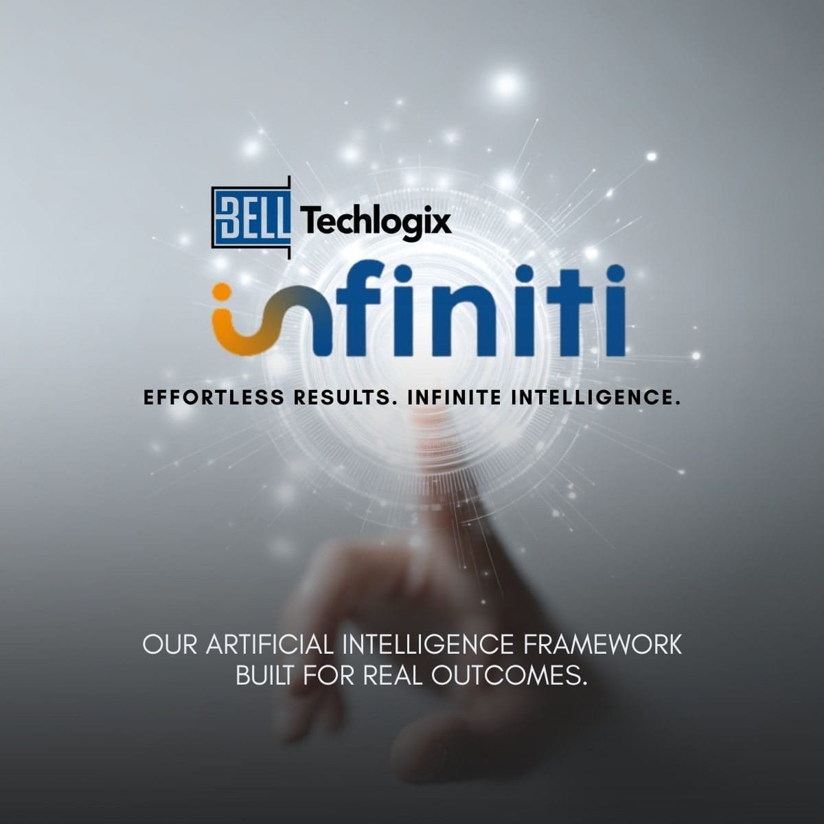 Bell Techlogix Infiniti AI framework logo with tagline Effortless Results Infinite Intelligence