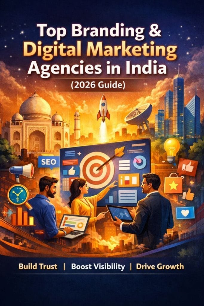 Top branding and digital marketing agencies in India 2026 guide showing professionals collaborating with marketing analytics and growth strategies